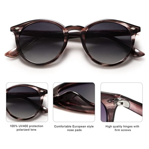 Gray Round Polarized Sunglasses for Women Men Classic Vintage - Picture 2 of 3